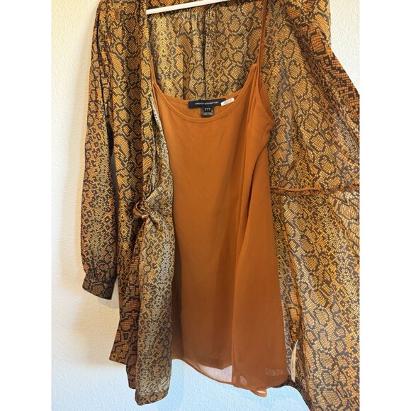 French Connection Women's Orange Brown Snakeskin Wrap Blouse Long Sleeve Chiffon - Picture 8 of 16